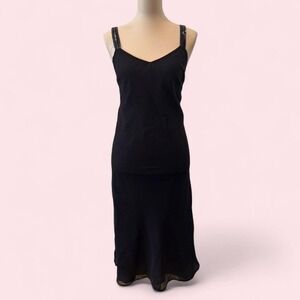 Y2K NWT Mile Gabrielle Navy Midi Dress Sequin Straps Flowy Skirt Size 16